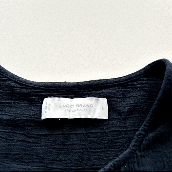 Lucky Brand Tiered Tunic Dress Black Tassel Tie V-Neck Size Large - Picture 14 of 15